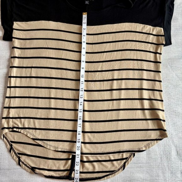 Cable & Gauge Womens Black & Beige Striped Short Sleeve Top With Button Back XL - Picture 8 of 9